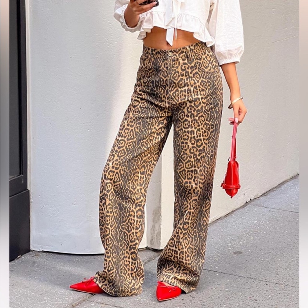 leopard print straight leg jeans